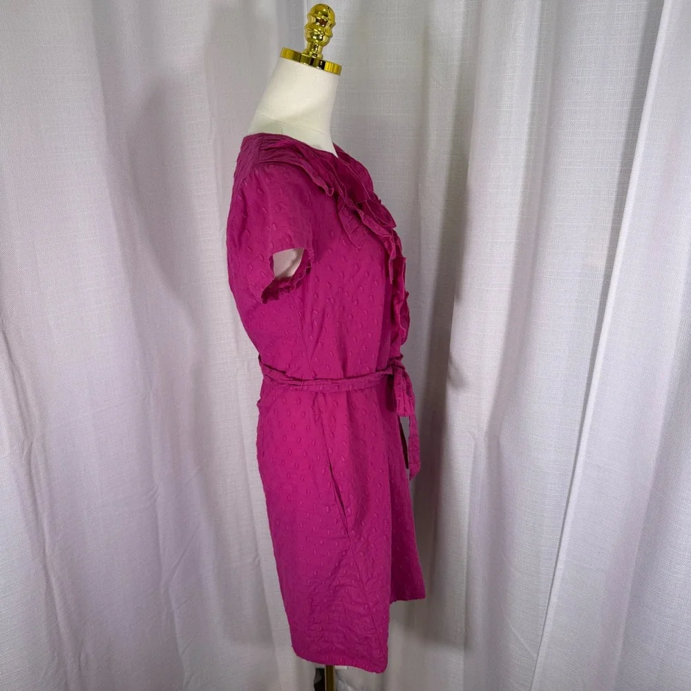 Tabitha Anthropologie Ruffle Swiss Dot Dress Women 12 Pink Cotton Belted - Picture 11 of 14